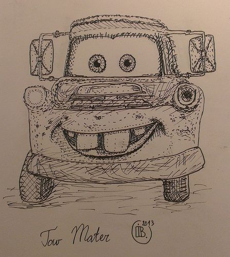447x500 Tow Mater Cars Illustration Drawing Artwork Ink Pen Doodle Graphic - Mater Sketch