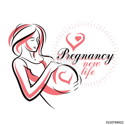 500x500 Vector Hand Drawn Illustration Of Pregnant Elegant Woman Expecting - Maternity Sketch