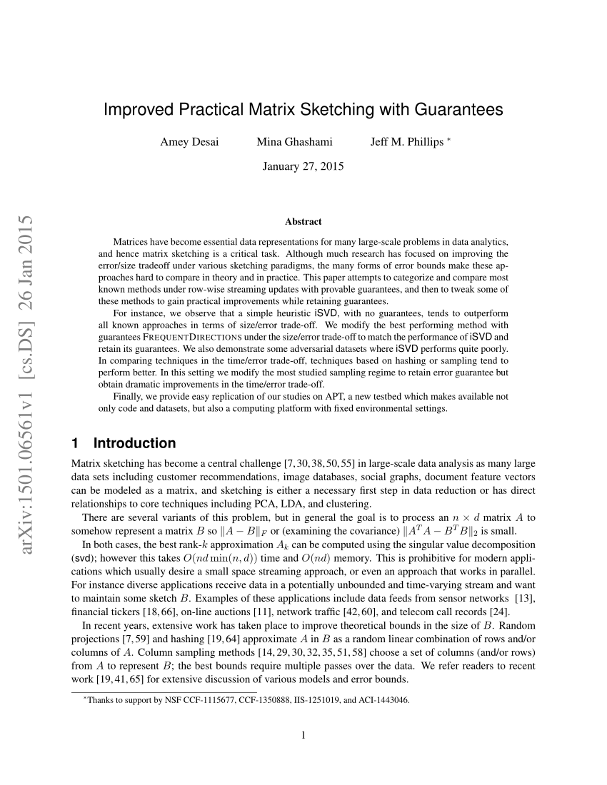 850x1100 Pdf) Improved Practical Matrix Sketching With Guarantees - Matrix Sketching