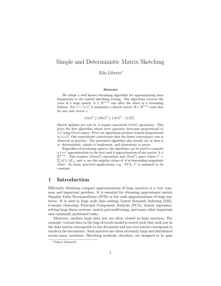 850x1100 Pdf) Simple And Deterministic Matrix Sketching - Matrix Sketching