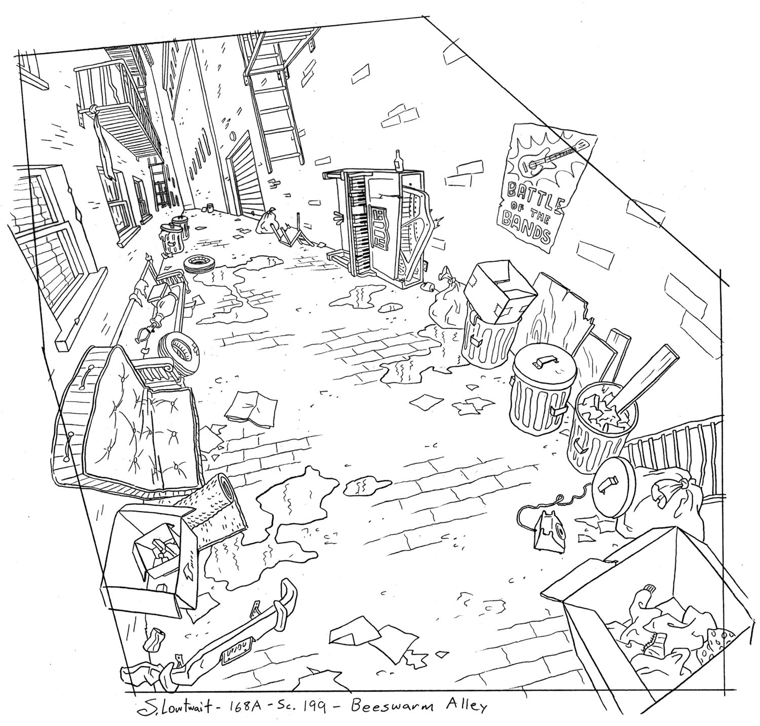 1500x1433 I Love The Random Stuff Tossed Into This Alley, All Of Which I Put - Mattress Sketch