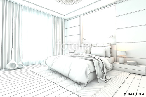 500x334 Architectural Sketch Interior Modern Bedroom Design Stock Photo - Mattress Sketch