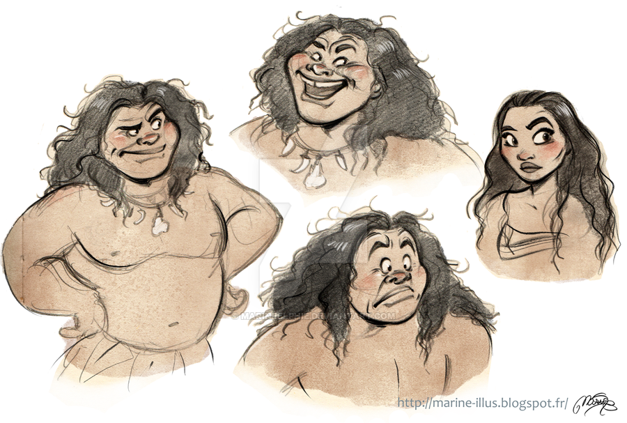 900x607 Maui And Moana Sketches By Marineelphie - Maui Sketch