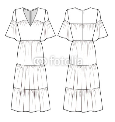 378x400 Maxi Dress Fashion Vector Illustration Flat Sketches Template - Maxi Dress Sketch