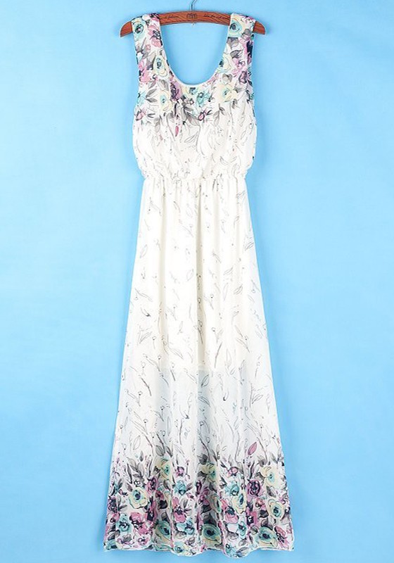 560x800 Sketch Flower Print Sleeveless Chiffon Dress - Maxi Dress Sketch