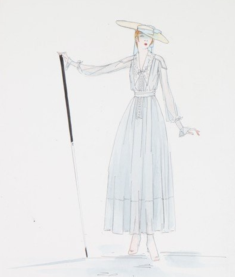 787x927 Ca. 1916 Maxi Length Close Skirt Day Dress Sketch By Lucile - Maxi Dress Sketch