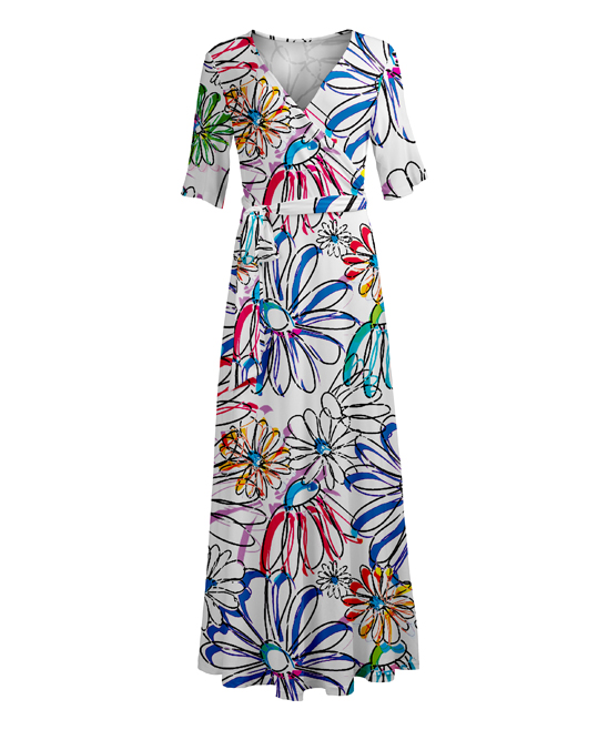548x658 Lily White Amp Blue Sketch Daisies V Neck Maxi Dress - Maxi Dress Sketch
