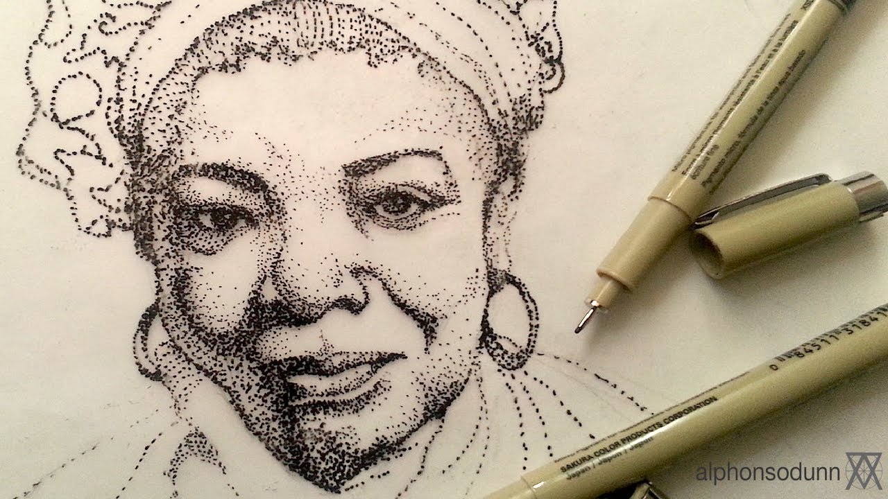 1280x720 Pen And Ink Drawing Tutorials Stipple Portrait Drawing Of Maya - Maya Angelou Sketch