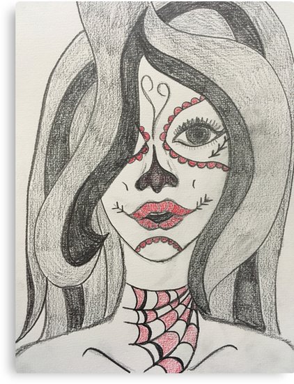 422x550 Day Of The Dead Woman Makeup Sketch Canvas Prints By Maya Mey - Maya Sketch