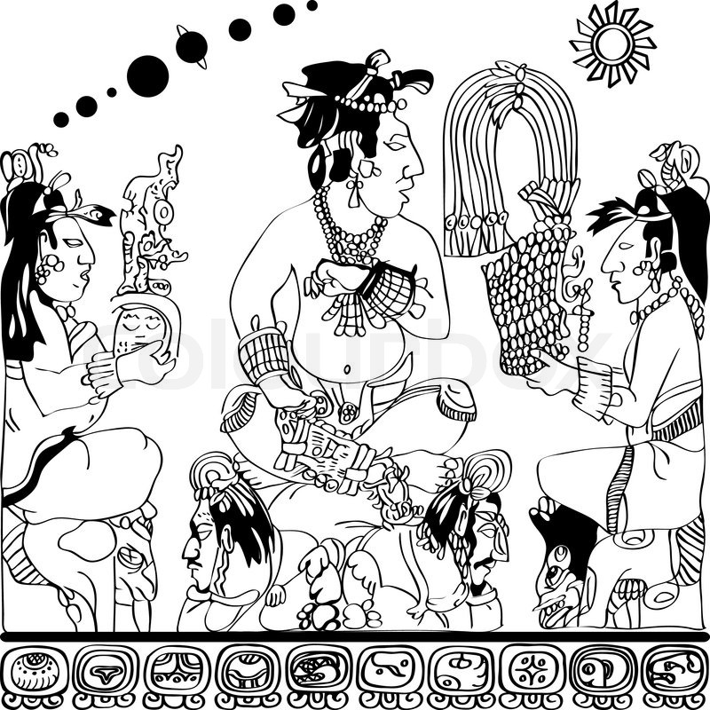 800x800 Drawing From The Panel Of The Gods - Mayan Calendar Sketch