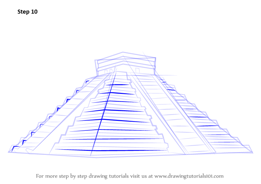 844x594 Learn How To Draw El Castillo Chichen Itza (Wonders Of The World - Mayan Pyramid Sketch