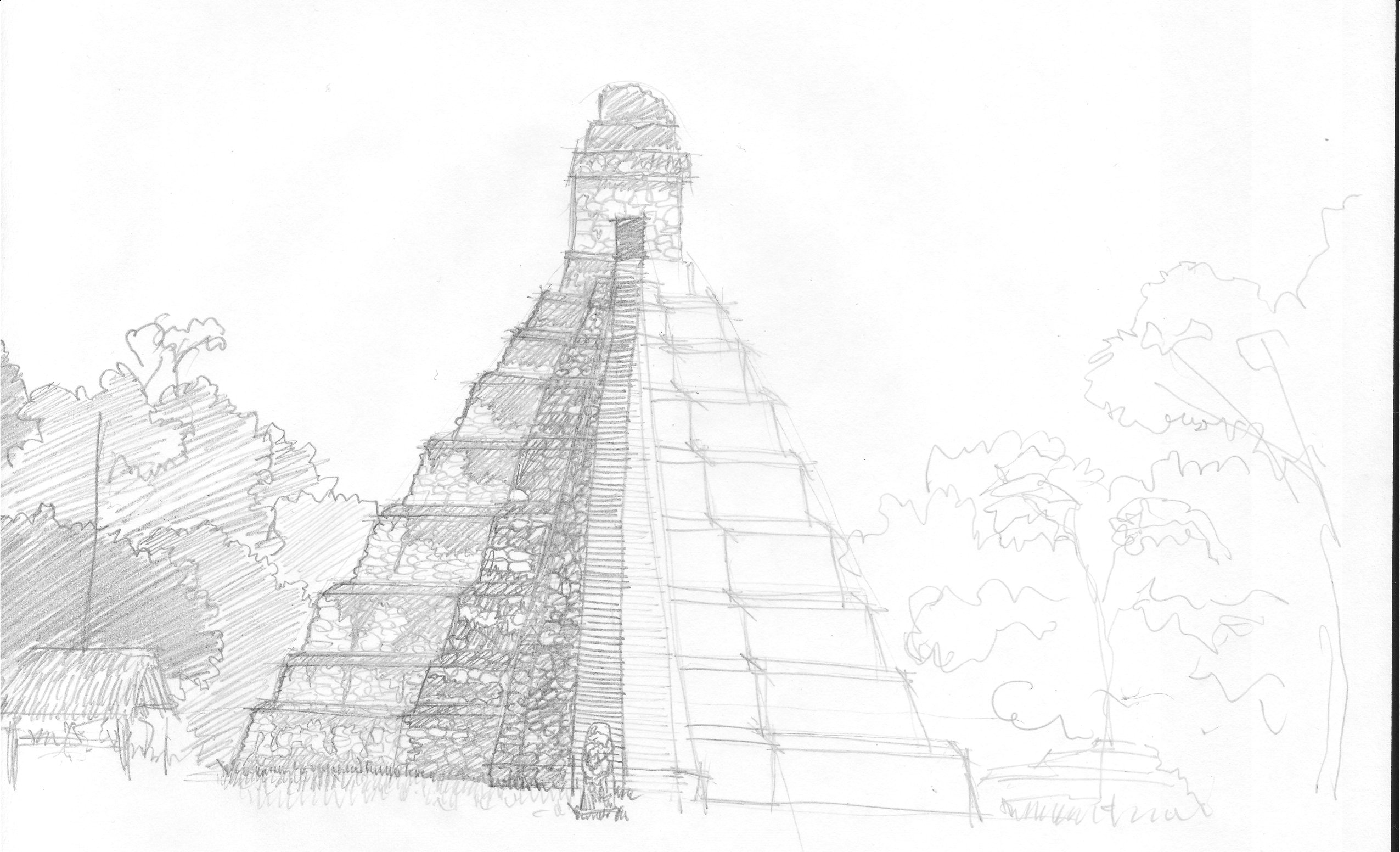 2551x1552 Mayan Pyramid Sketch By Manoloz 2d Architecture - Mayan Pyramid Sketch