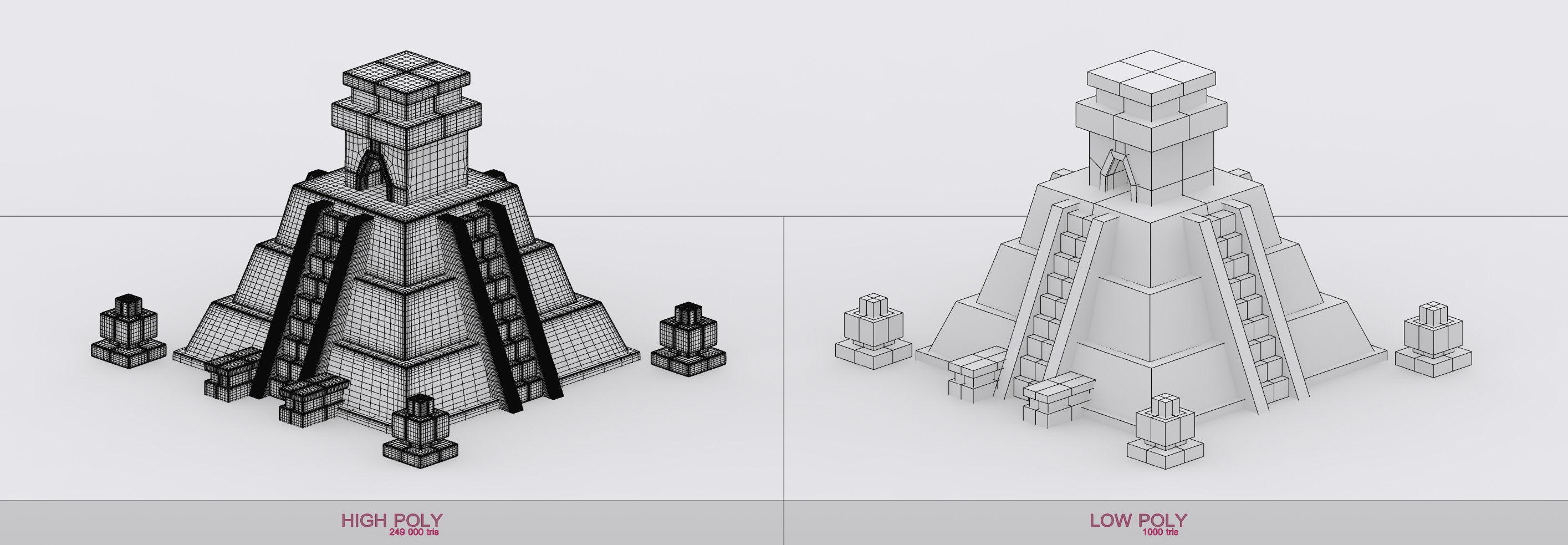 2829x983 3d Asset Mayan Pyramid Cartoon Cgtrader - Mayan Pyramid Sketch