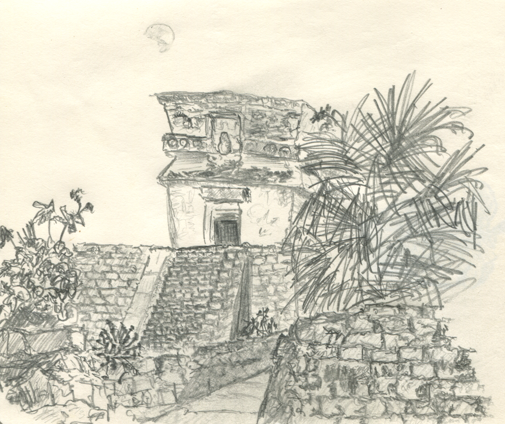 1642x1378 Maya Ruins, Temple Of Venus Sketch Mywanderings - Mayan Temple Sketch