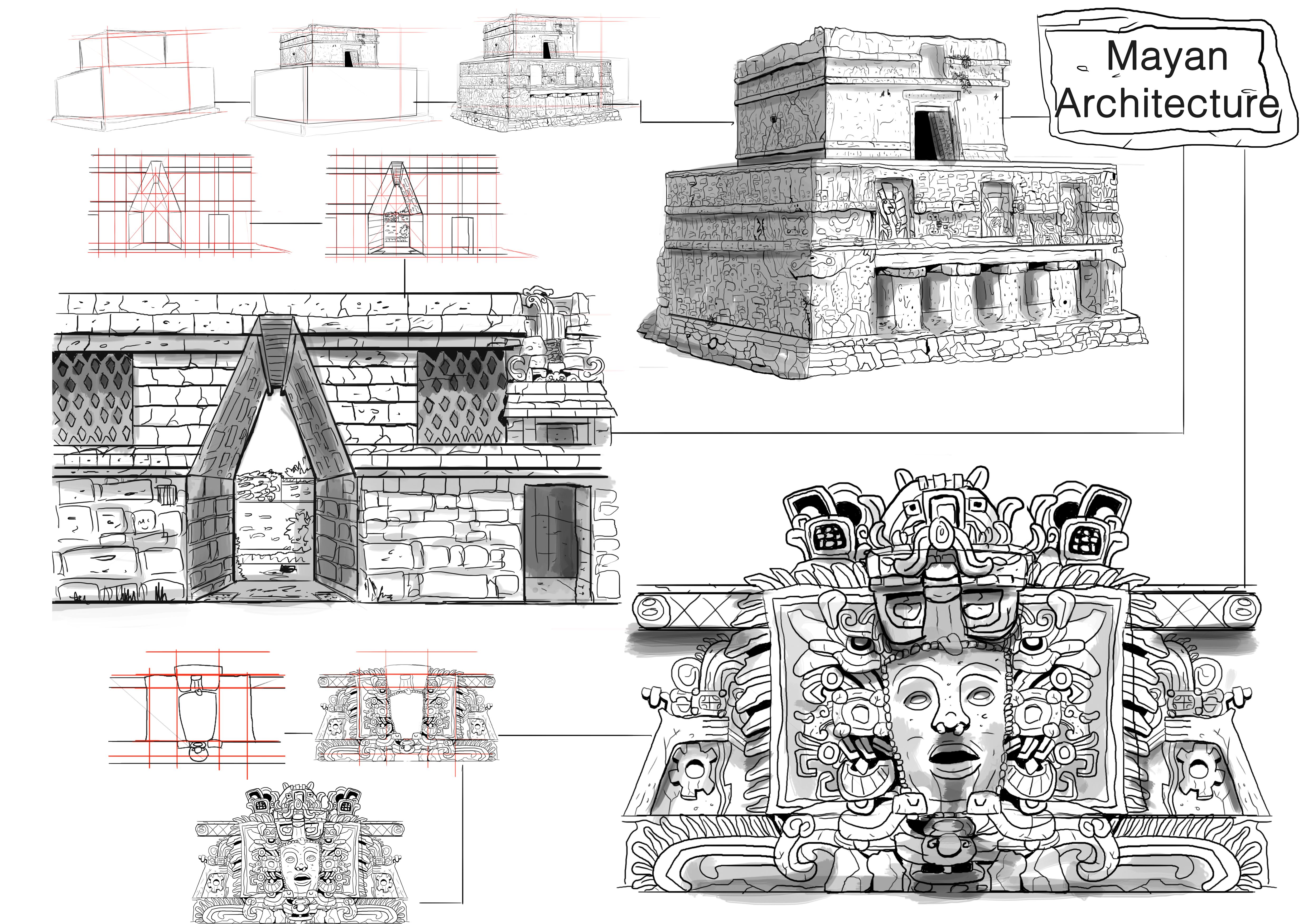 4961x3508 Pin By Michael Brooks On Mayan Architecture - Mayan Temple Sketch