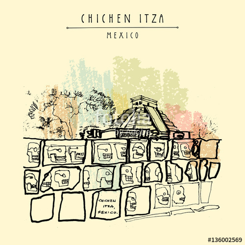 500x500 Ancient Mayan Temples In Chichen Itza, Yukatan, Mexico. Tzompantli - Mayan Temple Sketch