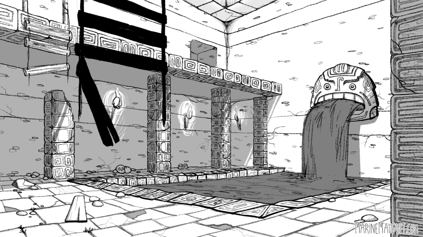 1366x768 Concept For A Mayan Temple Marine Mauduit 2d3d Game Artist - Mayan Temple Sketch