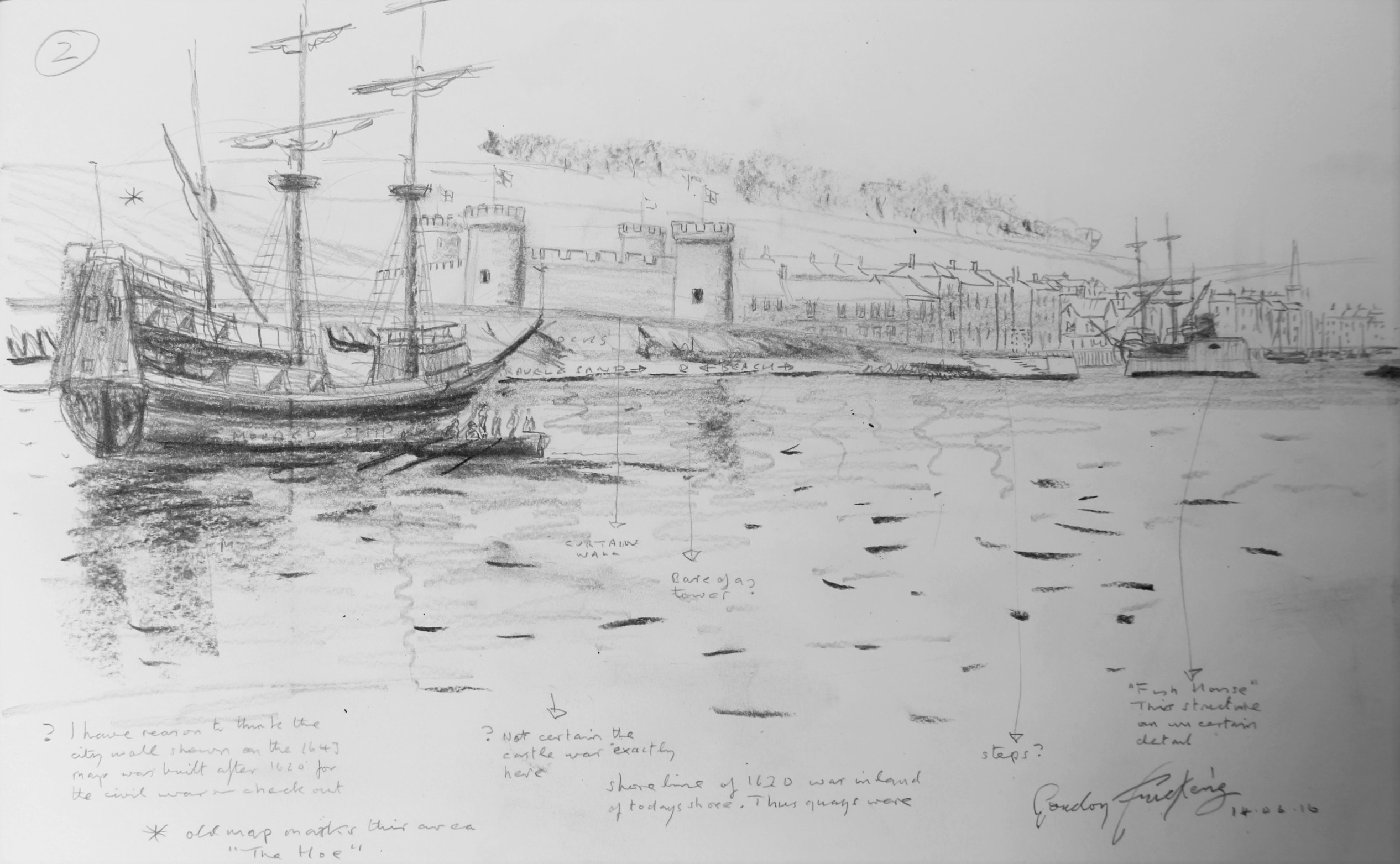 2532x1563 The Mayflower, Further Reading Artist Gordon Frickers - Mayflower Sketch