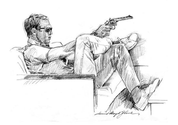 600x420 Steve Mcqueen Colt 45 Art Print By David Lloyd Glover - Mcqueen Sketch