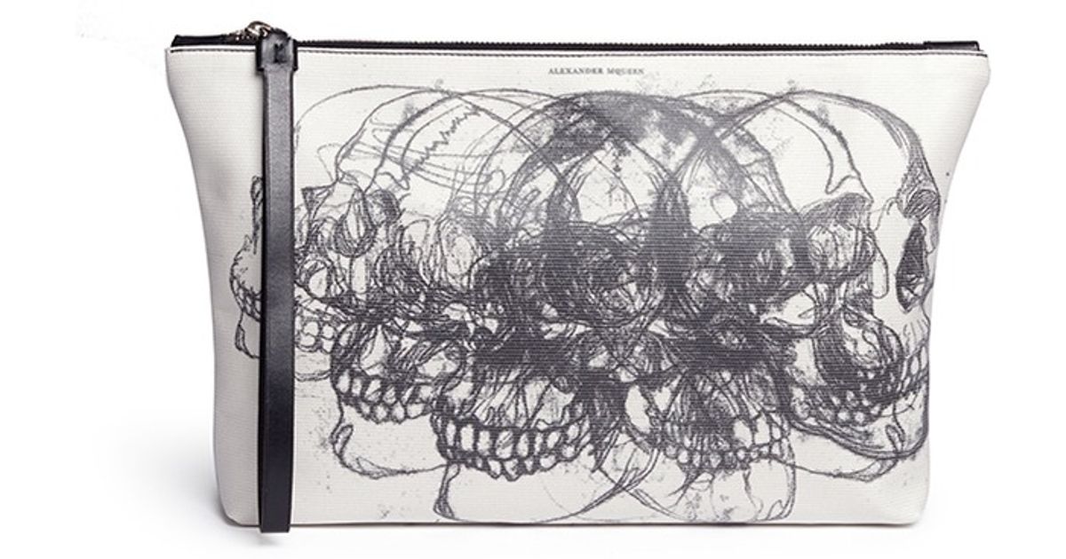 1200x630 Alexander Mcqueen Skull Sketch Print Canvas Zip Pouch In Black For - Mcqueen Sketch