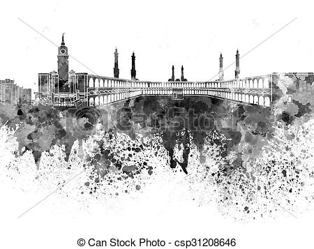 450x357 Mecca Skyline In Black Watercolor. - Mecca Sketch