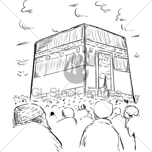 500x500 Outline Of People Around The Kaaba In Mecca Gl Stock Images - Mecca Sketch