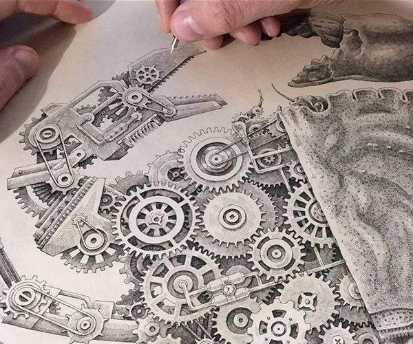 600x500 A Fascinating Time Lapse Of An Artist Drawing A Bio Mechanical Crab - Mechanical Sketch