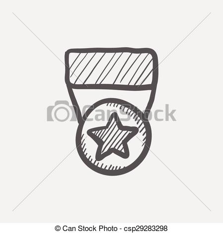450x470 One Star Medal Sketch Icon For Web And Mobile. Hand Drawn Vector - Medal Sketch