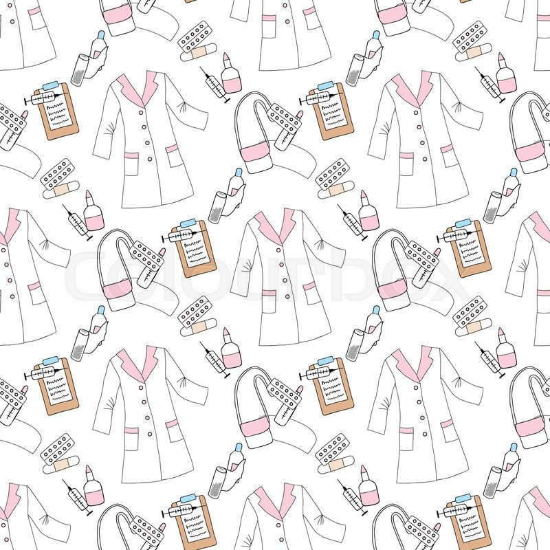 800x800 Seamless Pattern With Medical Things. Hand Drawn Medicine Sketches - Medical Sketches