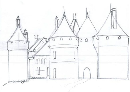 550x392 Draw A Medieval Castle Drawing... Drawing And More - Medieval Castle Sketch