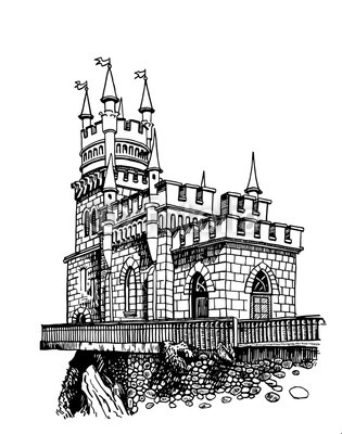 315x400 Graphical Sketch Of Medieval Castle In Crimea. Vector Iilustration - Medieval Castle Sketch