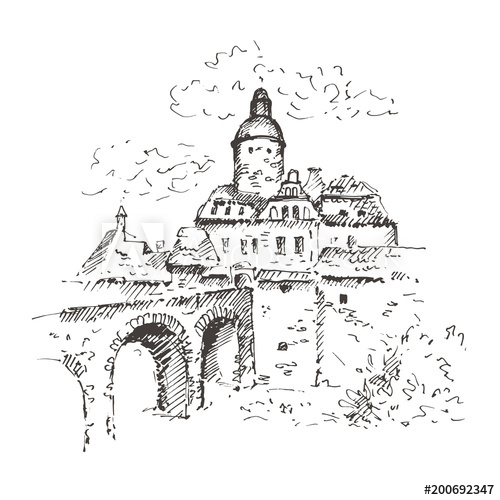 500x500 Medieval Castle Sketch. Hand Drawn Vector Illustration. - Medieval Castle Sketch