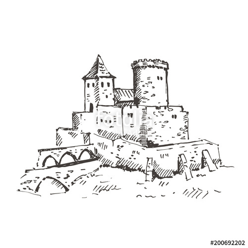 500x500 Medieval Castle Sketch. Hand Drawn Vector Illustration. Stock - Medieval Castle Sketch