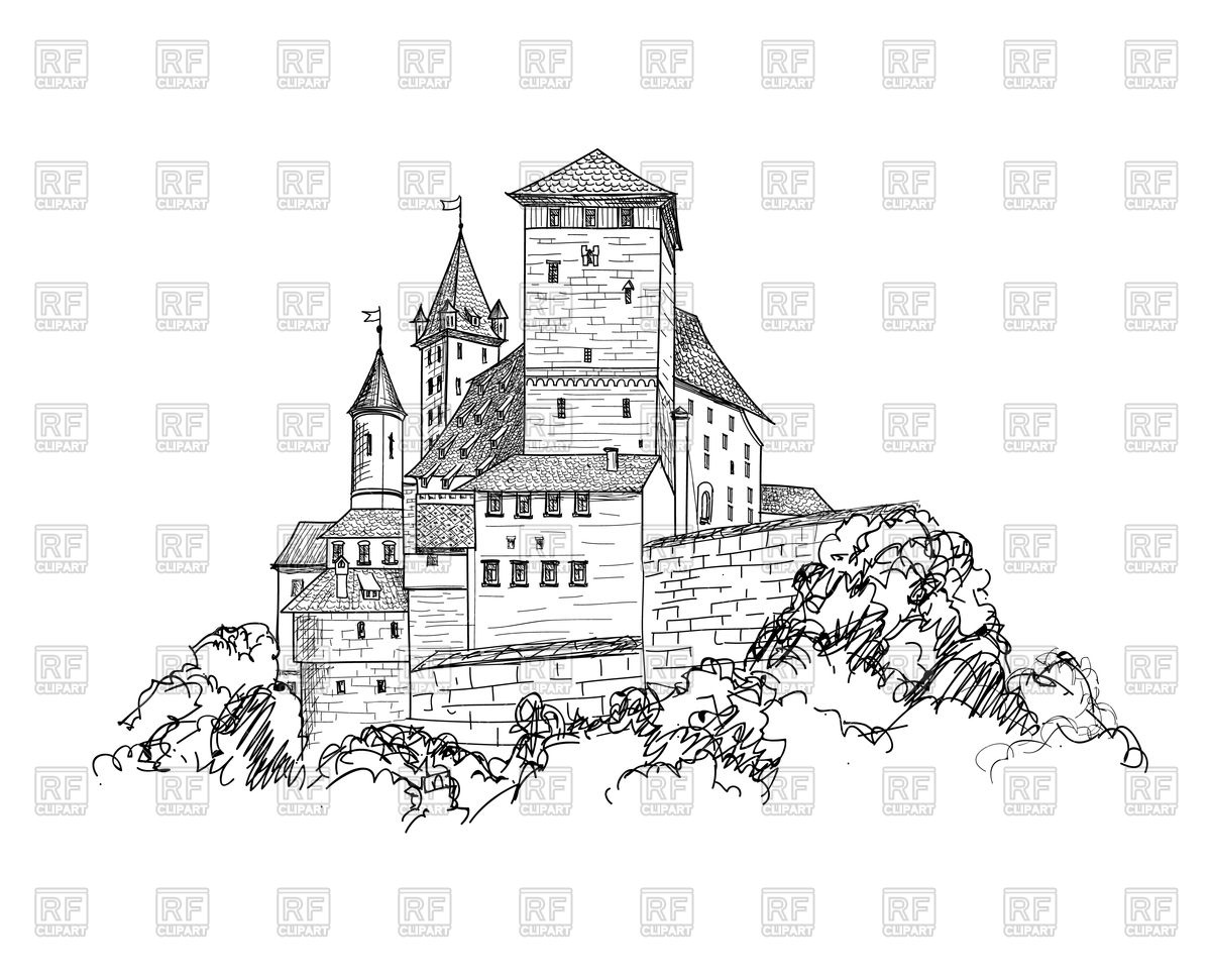 1200x971 Ancient Castle Landscape - Medieval Castle Sketch