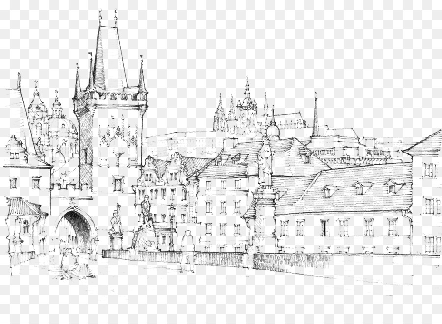 900x660 Charles Bridge Malxe1 Strana Drawing Sketch - Medieval Castle Sketch