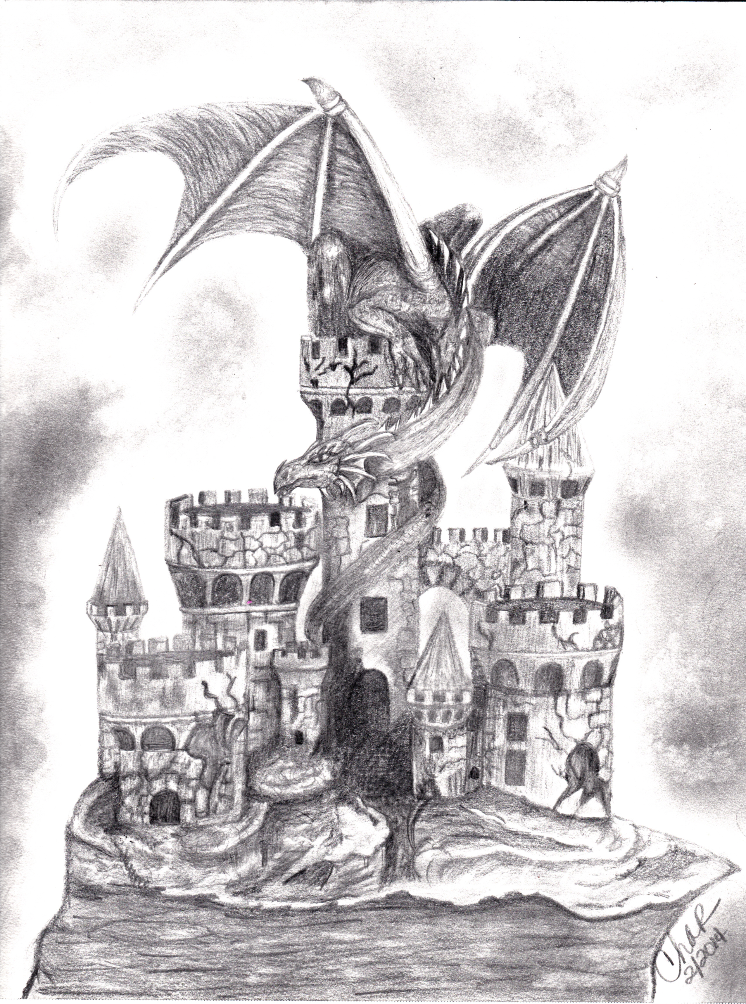 Замок с башенками и дракон