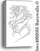 140x178 Canvas Print Of Tattoo Art, Sketch Of A Medieval Dragon - Medieval Dragon Sketch