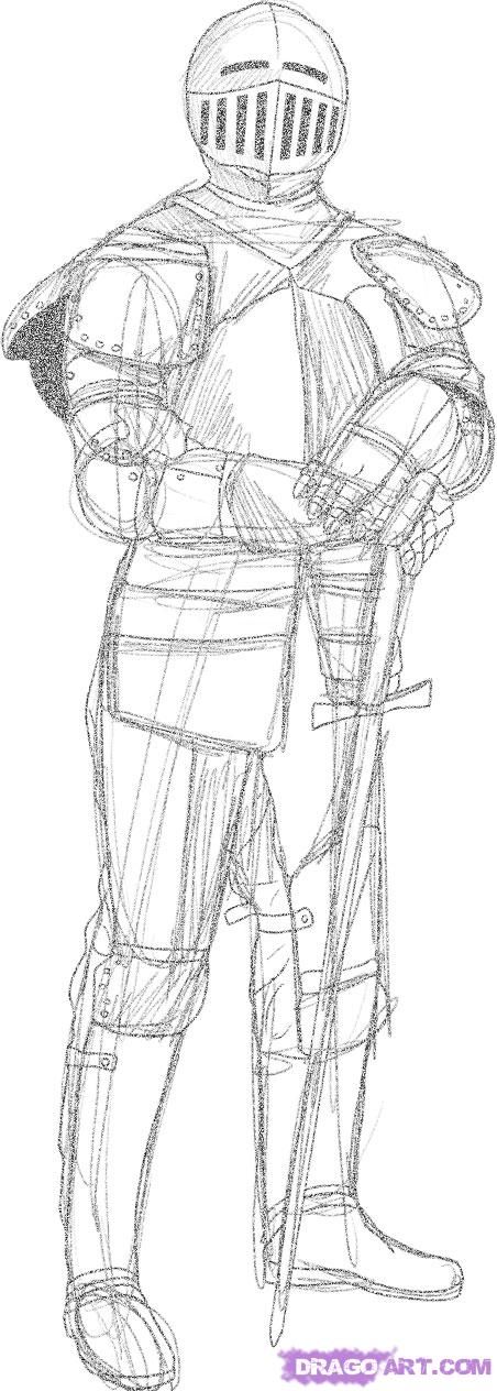 452x1264 Medieval Knight Drawing - Medieval Knight Sketch