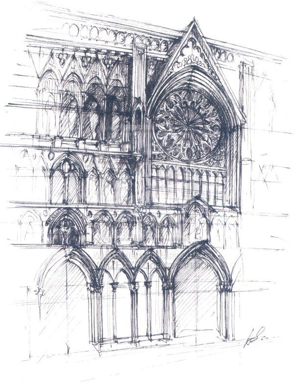 600x786 Architecture Sketch Of The Facade Of The Northernmost Medieval - Medieval Sketches