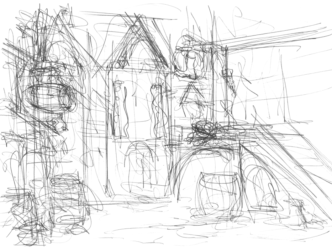 1059x800 Grim Dream Art Medieval Town - Medieval Town Sketch