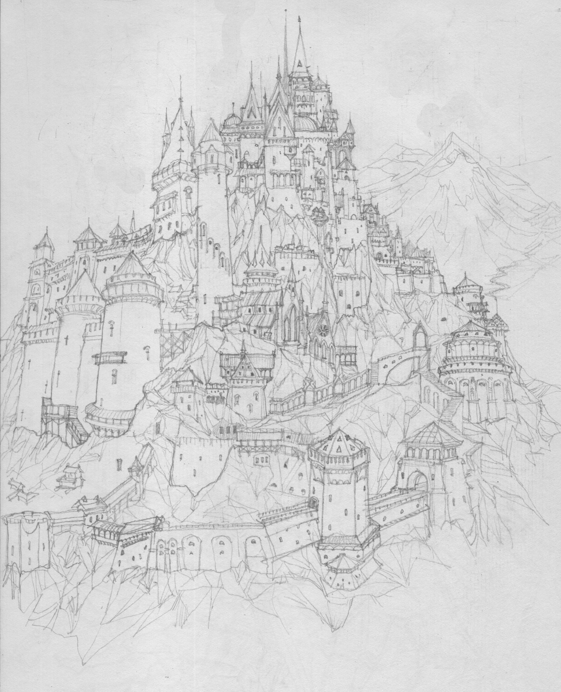 1920x2367 Artstation - Medieval Town Sketch
