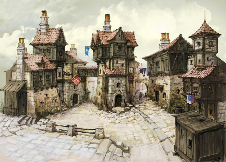 medieval town drawing easy