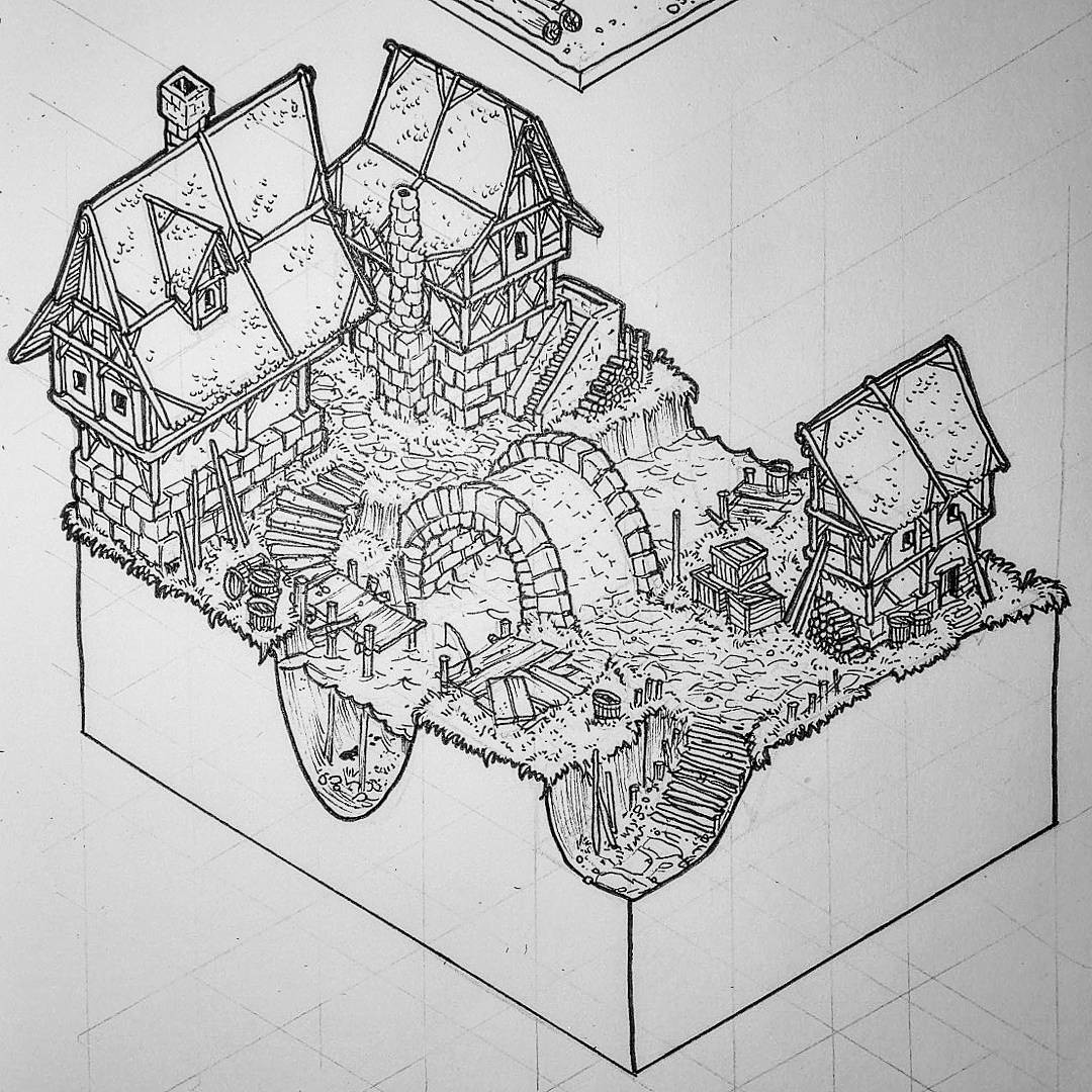 1080x1080 Florian Salvesberger - Medieval Village Sketch