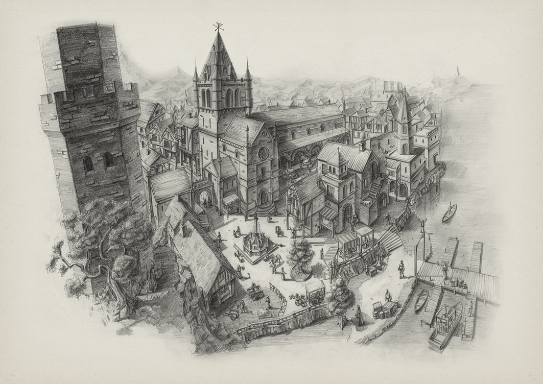 1063x752 Medieval Landscape Concept By Soulfinder90 - Medieval Village Sketch