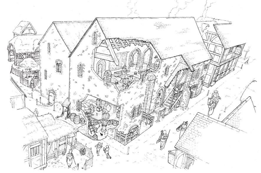 886x590 Medieval Tolhouse By Hesir - Medieval Village Sketch