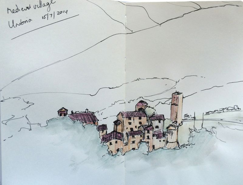800x608 Medieval Village Sketch From Umbria - Medieval Village Sketch