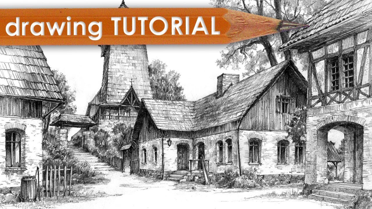 1280x720 Drawing Tutorial - Medieval Village Sketch