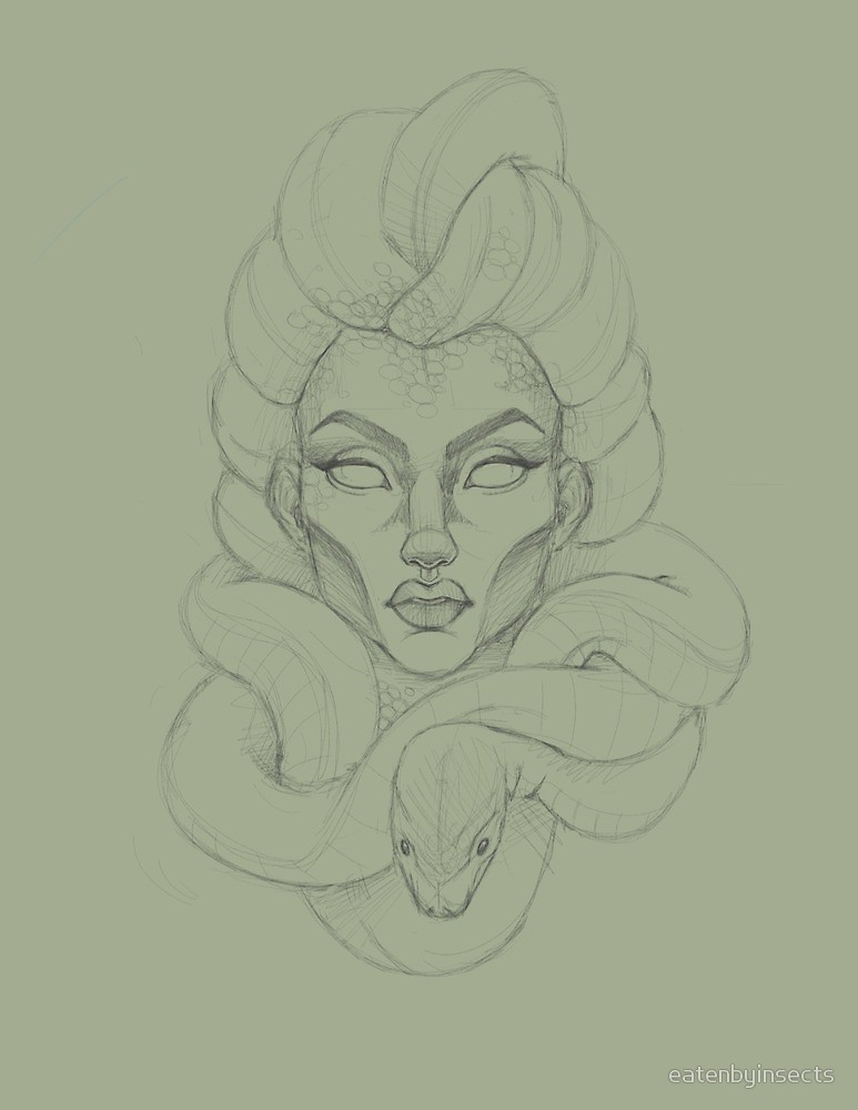 773x1000 Medusa Sketch By Eatenbyinsects Redbubble - Medusa Sketch
