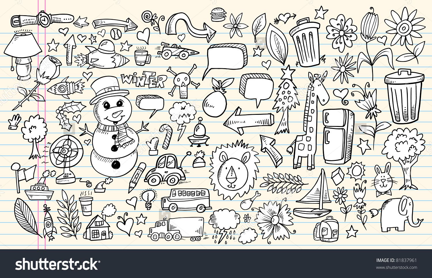 1500x966 Notebook Doodle Sketch Design Elements Mega Vector Illustration - Mega Sketch