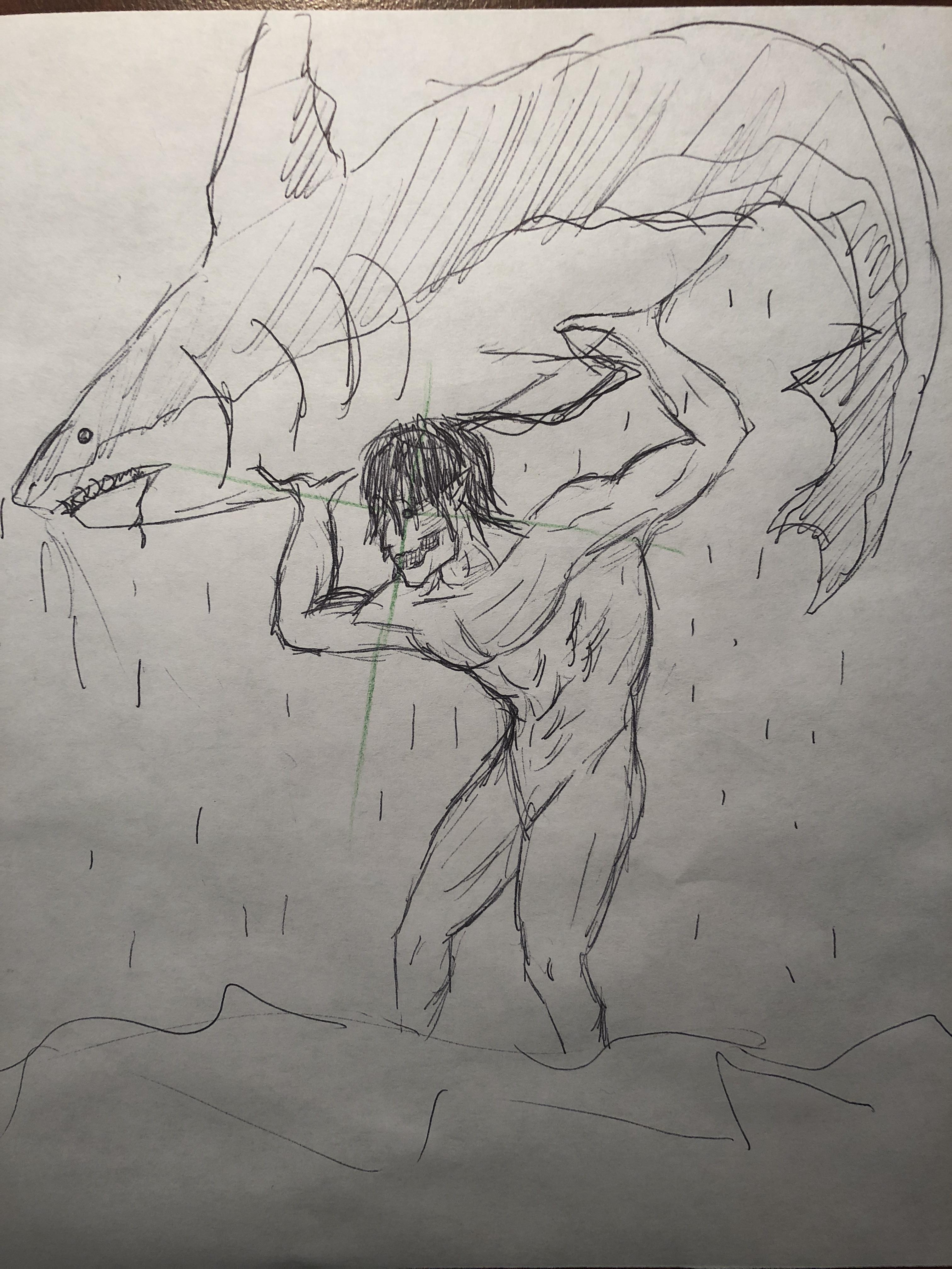3024x4032 Megalodon Hunting (Pen Sketch) Shingekinokyojin - Megalodon Sketch